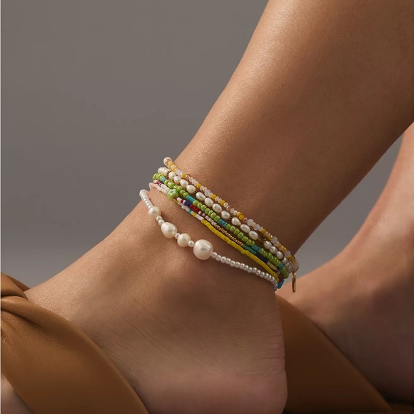 NWT Pearl Beaded Anklets, Set of 6 by Anthropologie - Picture 3 of 5